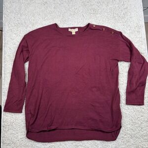Michael Kors Womens Burgundy Crew Neck Long Sleeve Sweater Top XL Gold Button